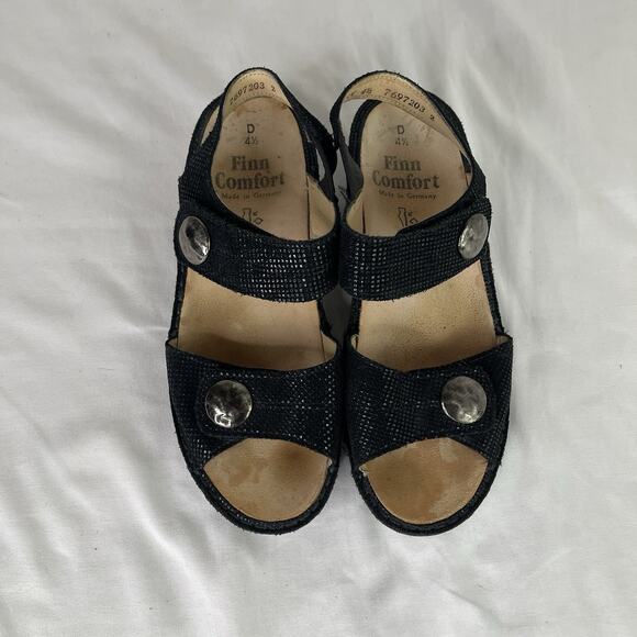 Finn Comfort Made in Germany Black Leather Sandals Size UK4.5 D/US 7, boho, chic - Picture 1 of 6